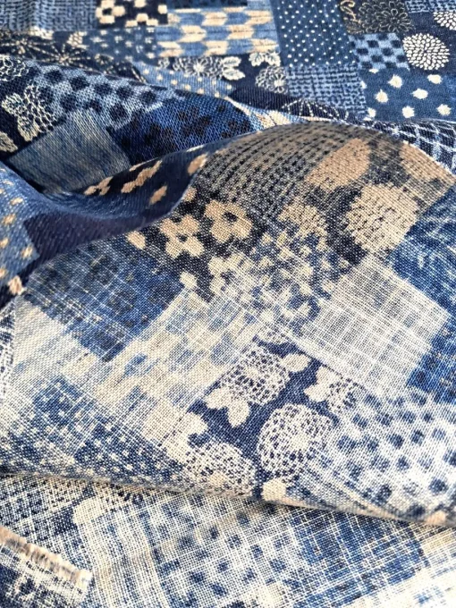 Tissu japonais Boro bleu