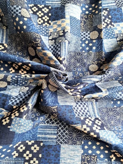 Tissu japonais Boro Bleu