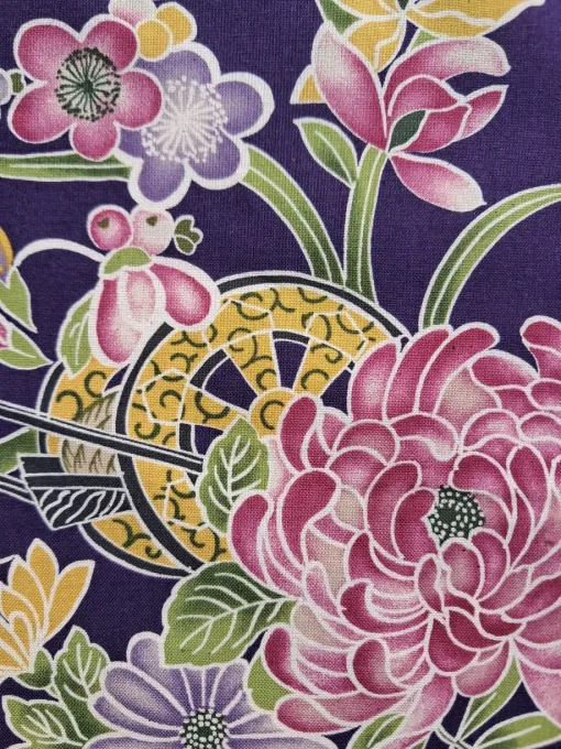 Tissu japonais chrysanthème et prunier violet