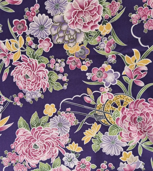 tissu japonais chrysanthème prunier