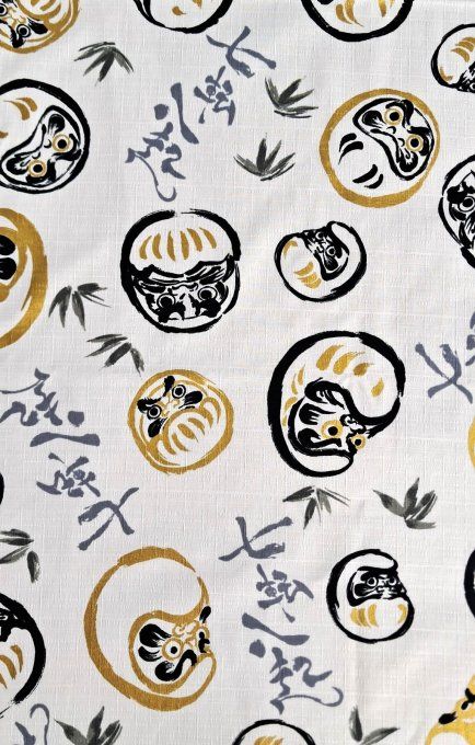 Tissu japonais Daruma blanc
