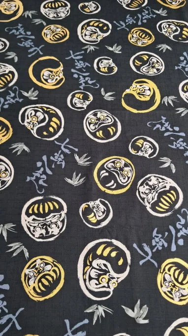 Tissu japonais Daruma noir