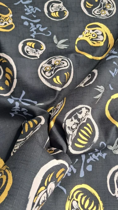 Tissu japonais Daruma noir