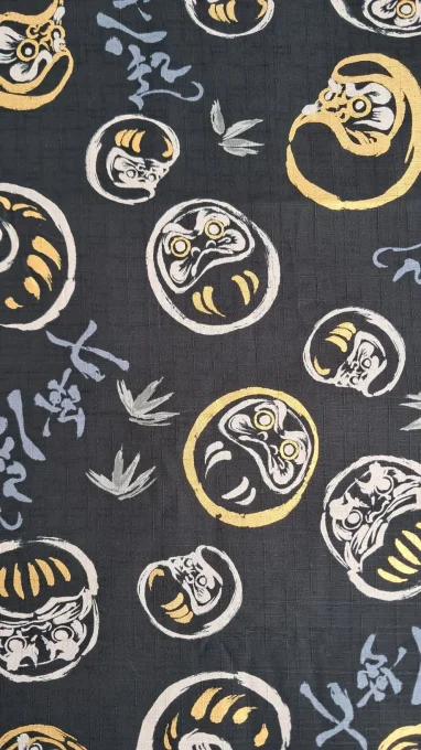 Tissu japonais Daruma noir