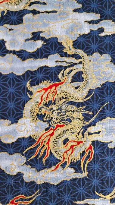 tissu japonais dragon bleu