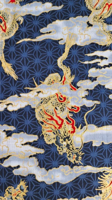 tissu japonais dragon bleu