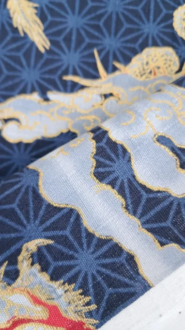 tissu japonais dragon bleu