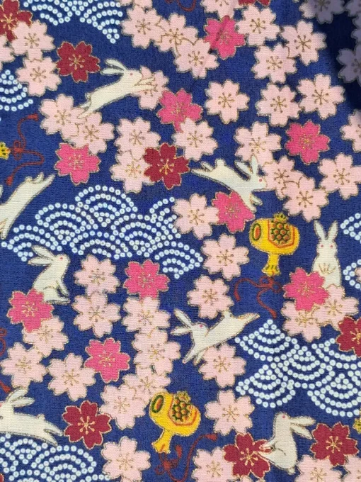 tissu japonais kawaii lapin bleu marine