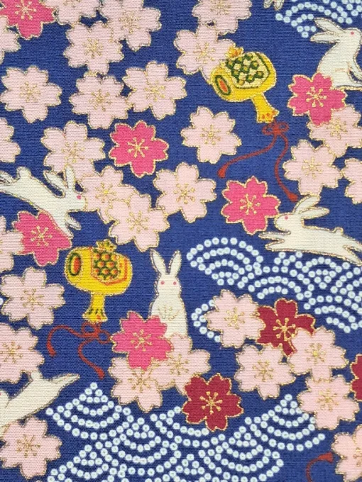 tissu japonais kawaii lapin bleu marine