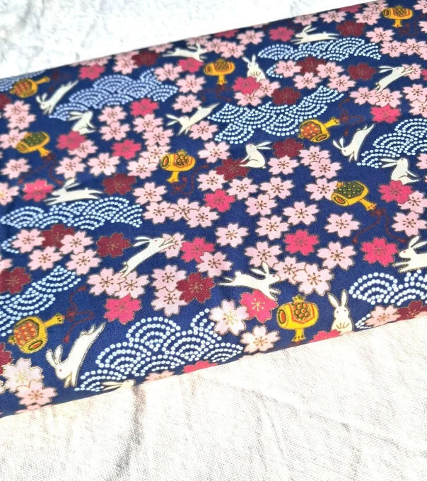 tissu japonais kawaii lapin bleu marine