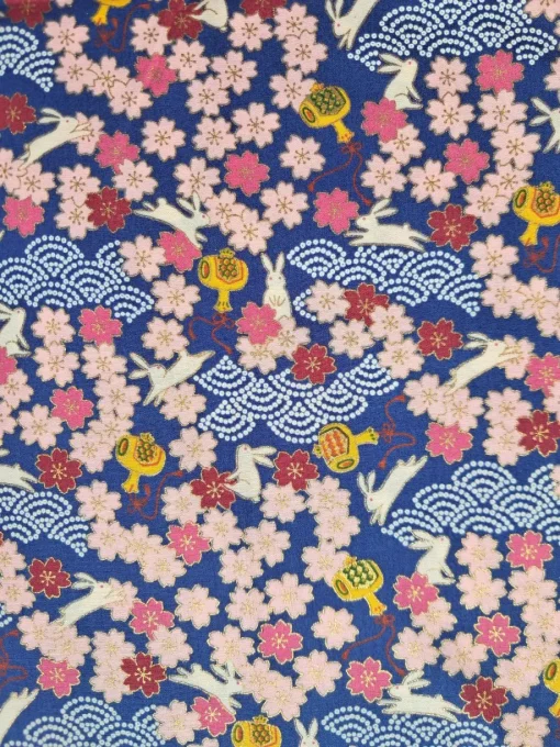 tissu japonais kawaii lapin bleu marine