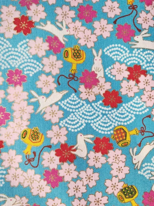 tissu japonais kawaii lapin turquoise