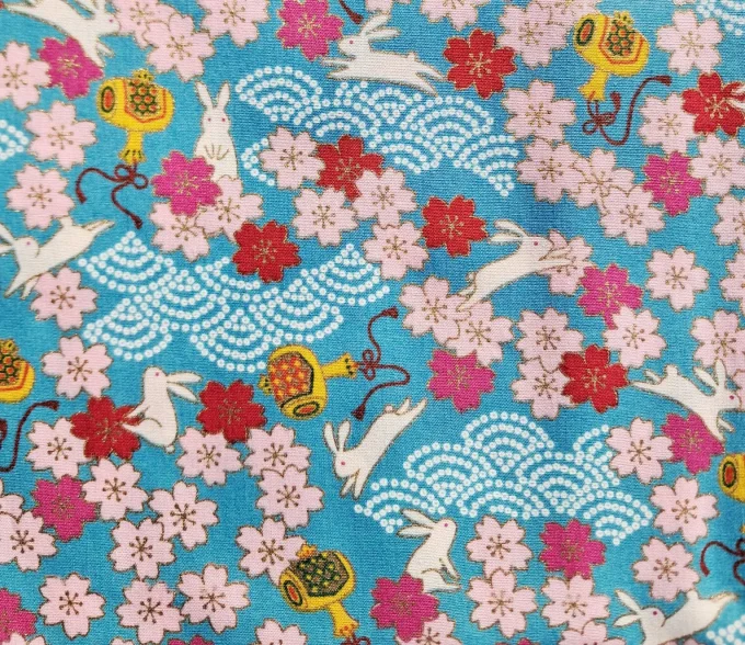 tissu japonais kawaii lapin turquoise
