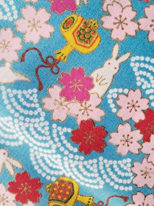 tissu japonais kawaii lapin turquoise