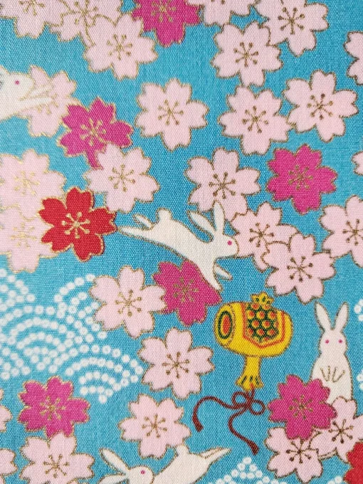 tissu japonais kawaii lapin turquoise