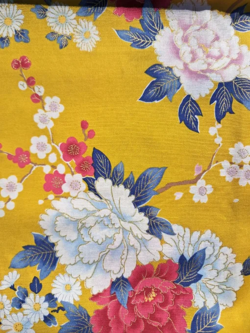 tissu japonais fleurs moutarde