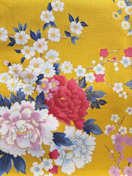 tissu japonais fleurs moutarde