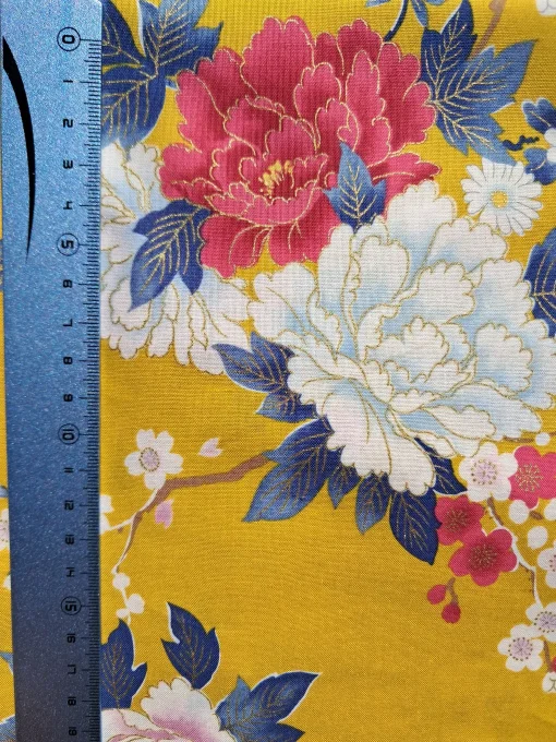 tissu japonais fleurs moutarde