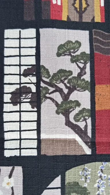 tissus japonais paysage urbain rouge
