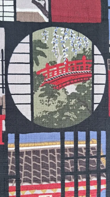 tissus japonais paysage urbain rouge