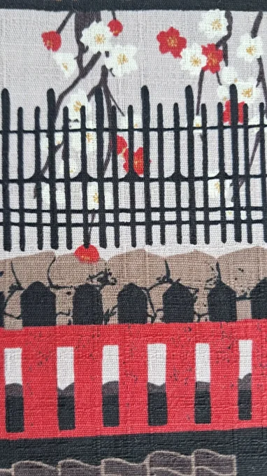 tissus japonais paysage urbain rouge