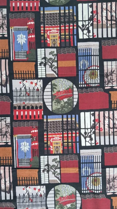 tissus japonais paysage urbain rouge