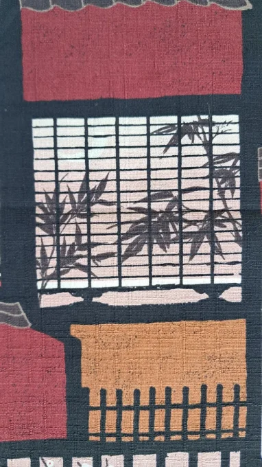 tissus japonais paysage urbain rouge