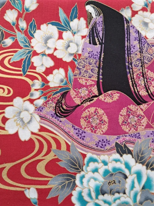 tissu japonais personnage Murasaki rouge