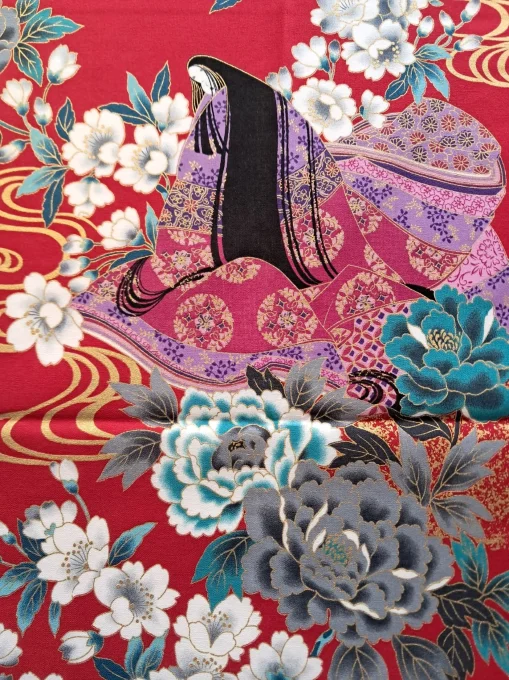 tissu japonais personnage Murasaki rouge