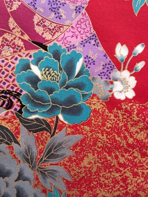 tissu japonais personnage Murasaki rouge