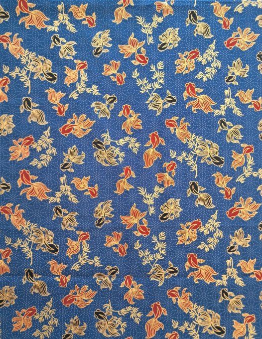 tissu japonais poissons bleu marine