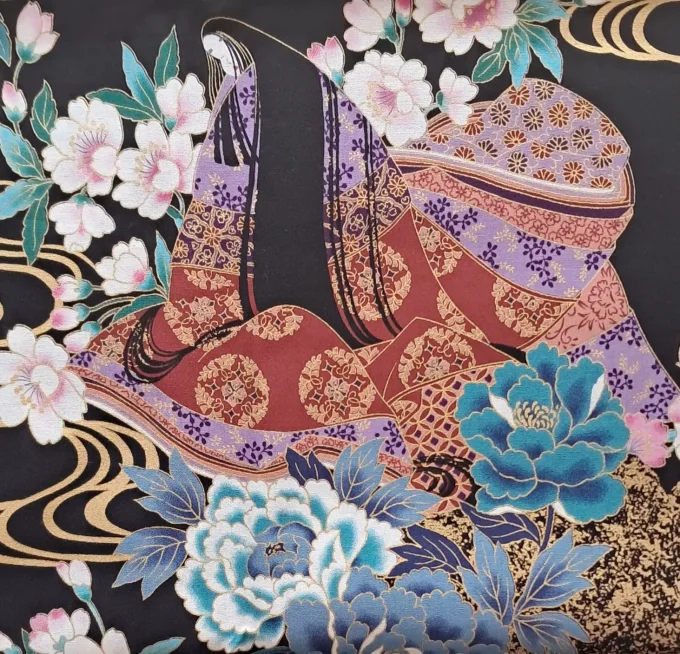 Tissu japonais Dame Murasaki noir