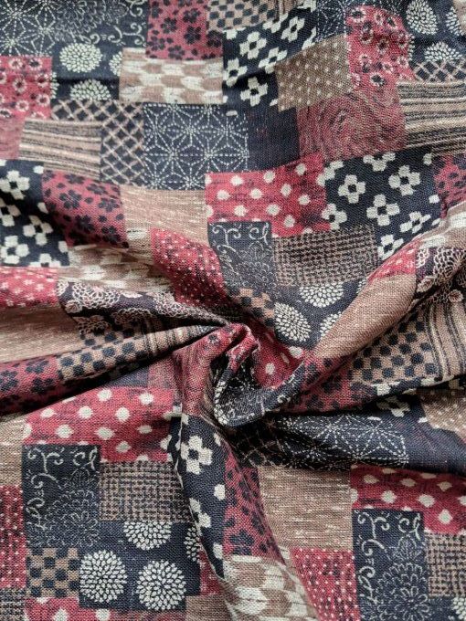 tissu japonais boro rouge
